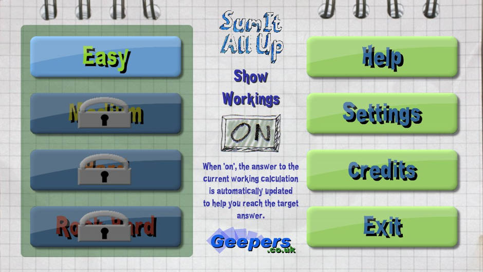 Sum It All Up - Main Menu